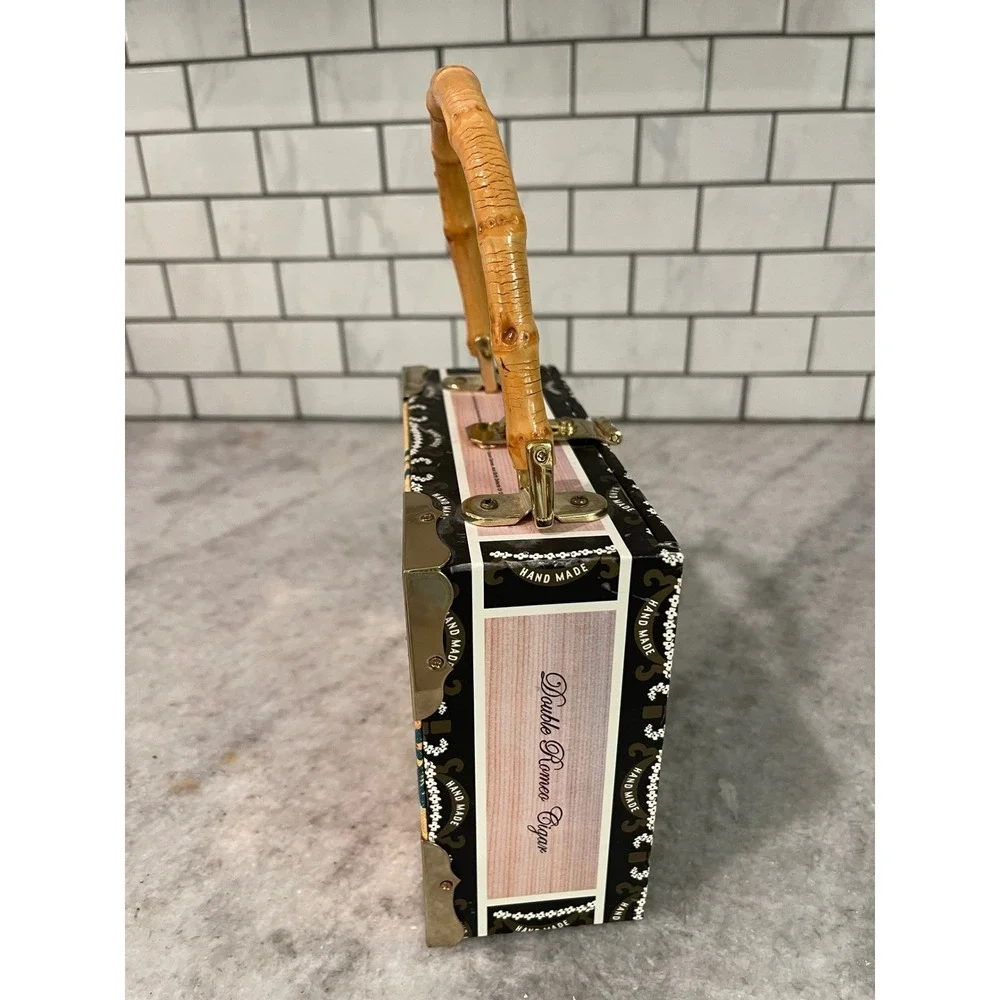 Romeo Roma Cigar Purse Womens OS Yellow Hula Girl Bamboo Handle Box Bag Aloha